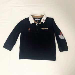 Mayoral Long Sleeve Polo 2T Black with Tan Detail. Cute elbow patches.